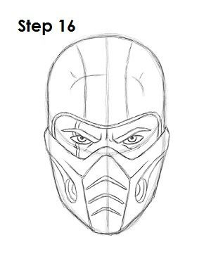 Скорпион мортал комбат нарисовать лицо