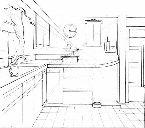 Интерьер кухни в перспективе