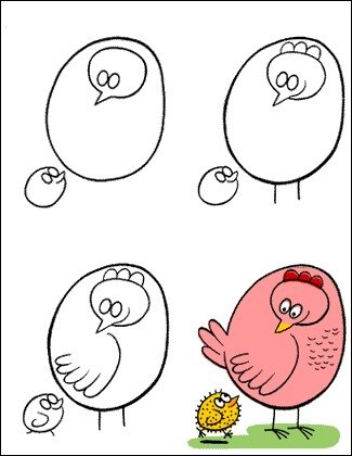 Схема рисования цыпленка для детей