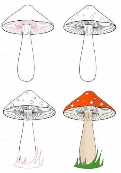 Нарисовать гриб поэтапно