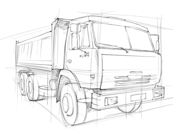 КАМАЗ 54115 рисунок карандашом