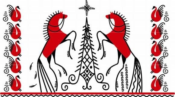 Мезенская роспись лебеди