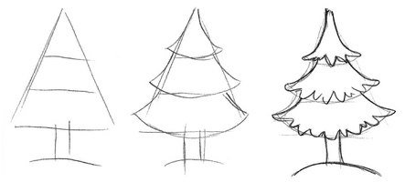Ель этапы рисования