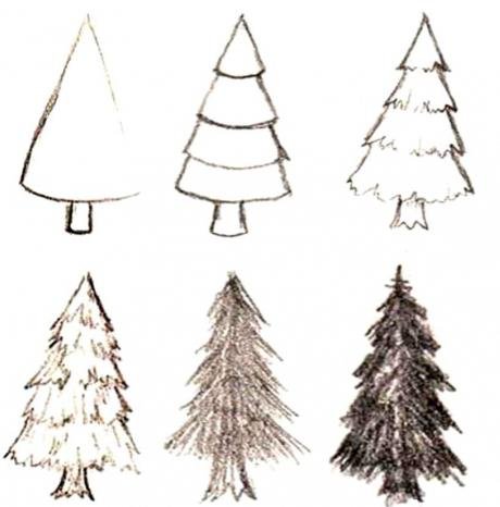 Нарисовать елку поэтапно