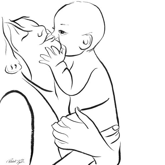 Портрет мамы и ребенка карандашом