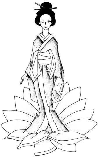Японская кукла кокэси рисунок
