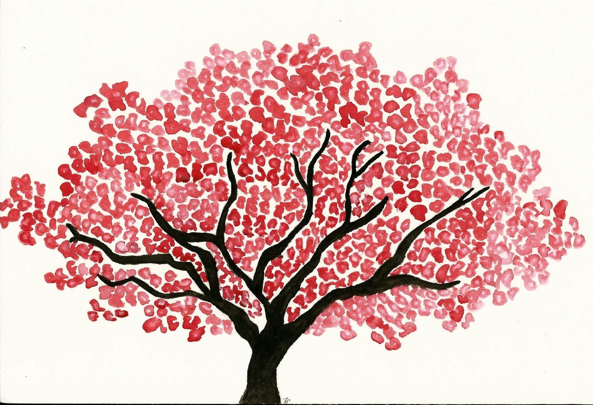 Дерево Сакура ватными палочками