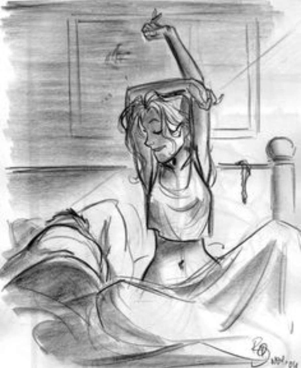 Зарисовка девушки в постели