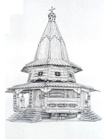 Деревянная Церковь рисунок для детей