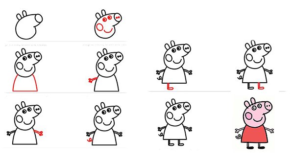 Пошагово нарисовать свинку Пеппу