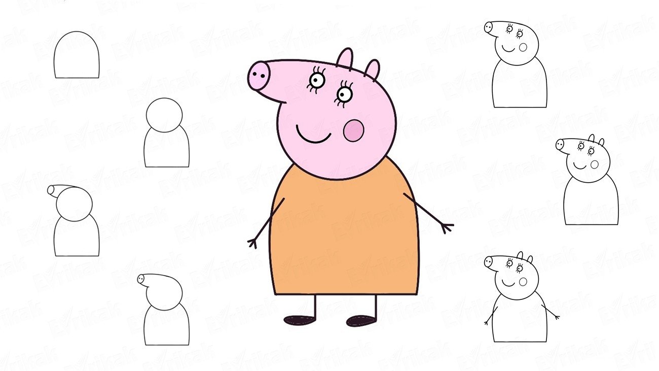 Поэтапное рисование свинки Пеппы