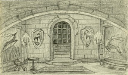 Эскиз декораций к спектаклю карандашом