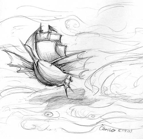 Летающий корабль карандашом