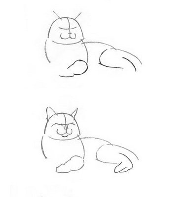 Кот лежит рисунок легкий