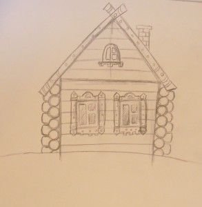 Деревянный дом карандашом поэтапно
