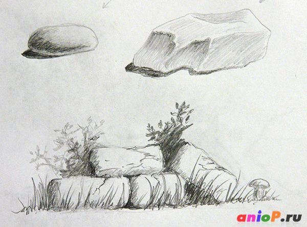 Зарисовки камней карандашом