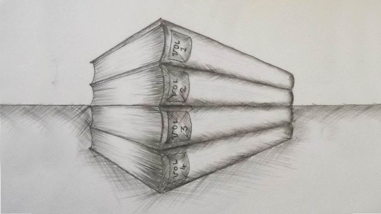 Рисунок 3 карандашей. Рисунки карандашом. Стопка книг в перспективе. Книжка в перспективе. Эскизы карандашом.