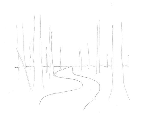 Поэтапное рисование лесного пейзажа