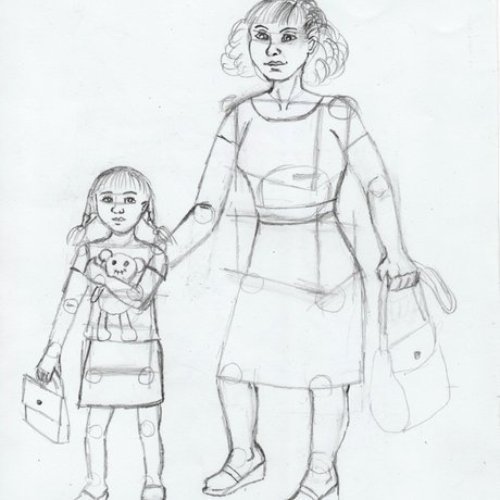 Рисование мамы с ребенком в полный рост