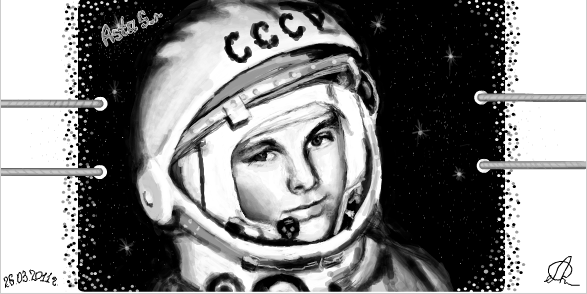 Рисунок Юрий Гагарин в космосе