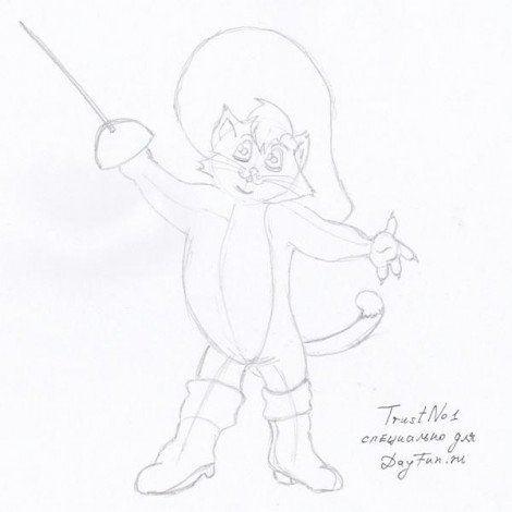 Кот в сапогах рисунок карандашом