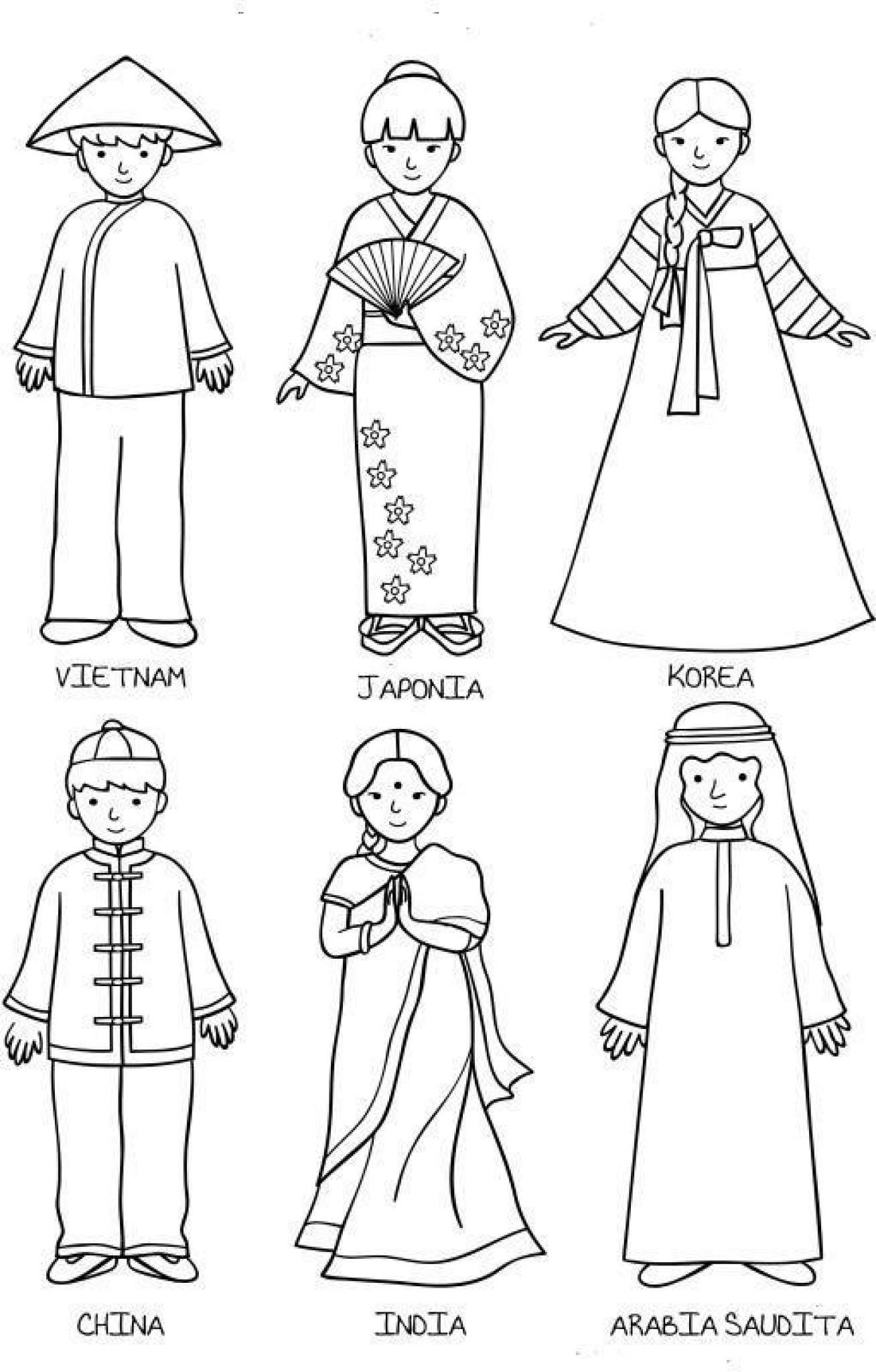 Зарисовки разных национальных костюмов
