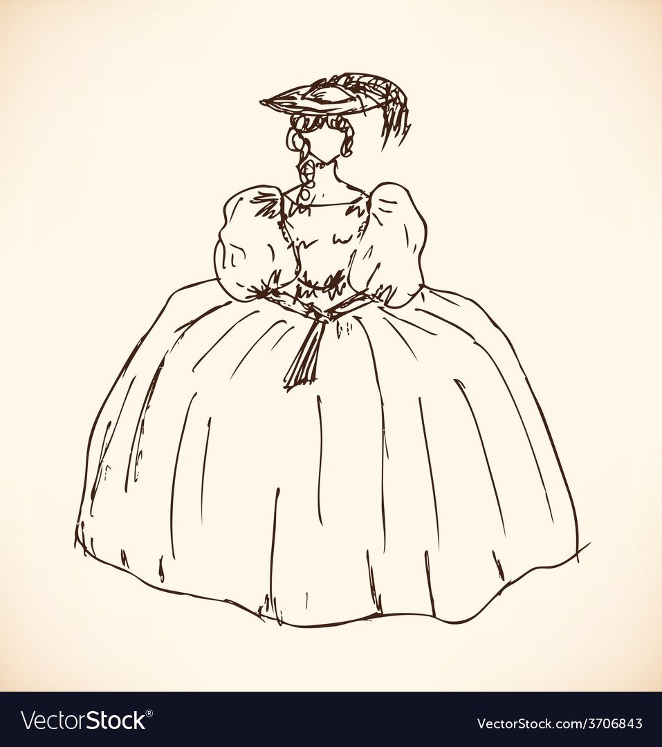 Девушка в старинном платье рисунок