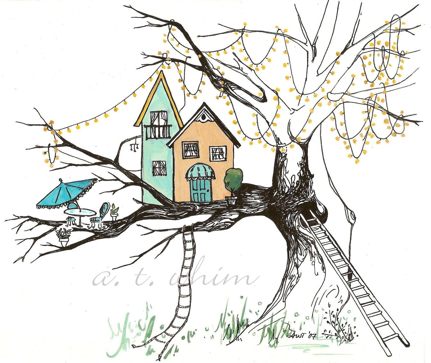 Нарисовать домик на дереве