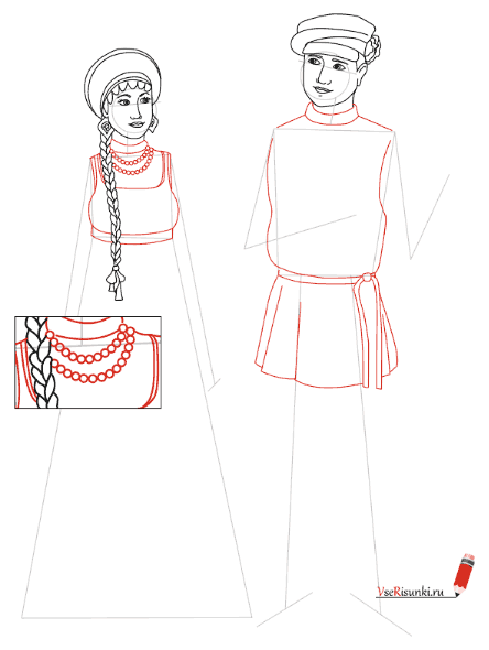Поэтапное рисование русского народного костюма