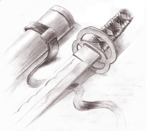 Самурайский меч рисунок карандашом