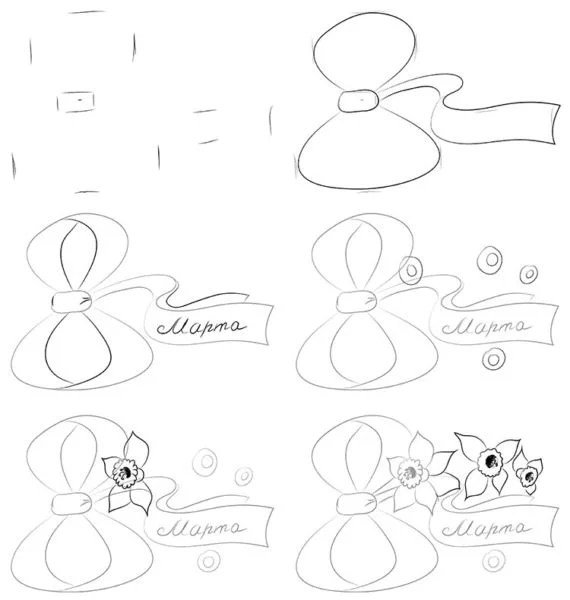 Поэтапное рисование открытки к 8 марта