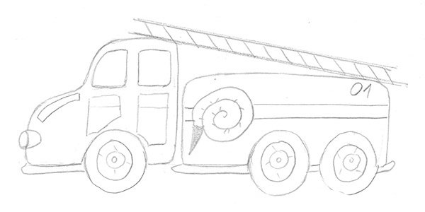 Поэтапное рисование пожарной машины