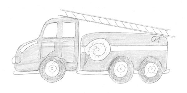 Рисование пожарной машины пошагово