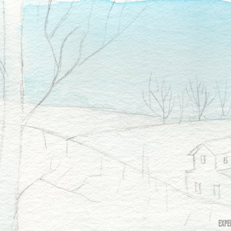 Зимний пейзаж карандашом легкий