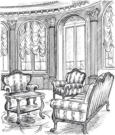 Интерьер дворянского особняка карандашом