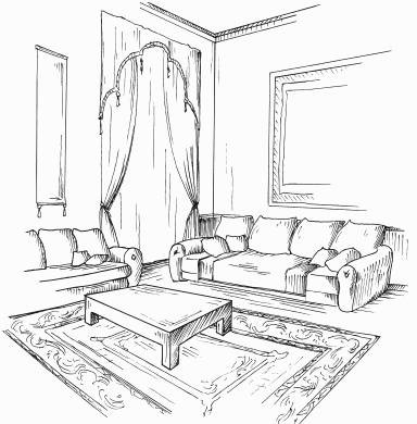 Интерьер дворянской усадьбы карандашом