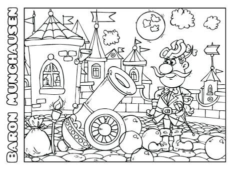 Приключения барона Мюнхаузена раскраска для детей