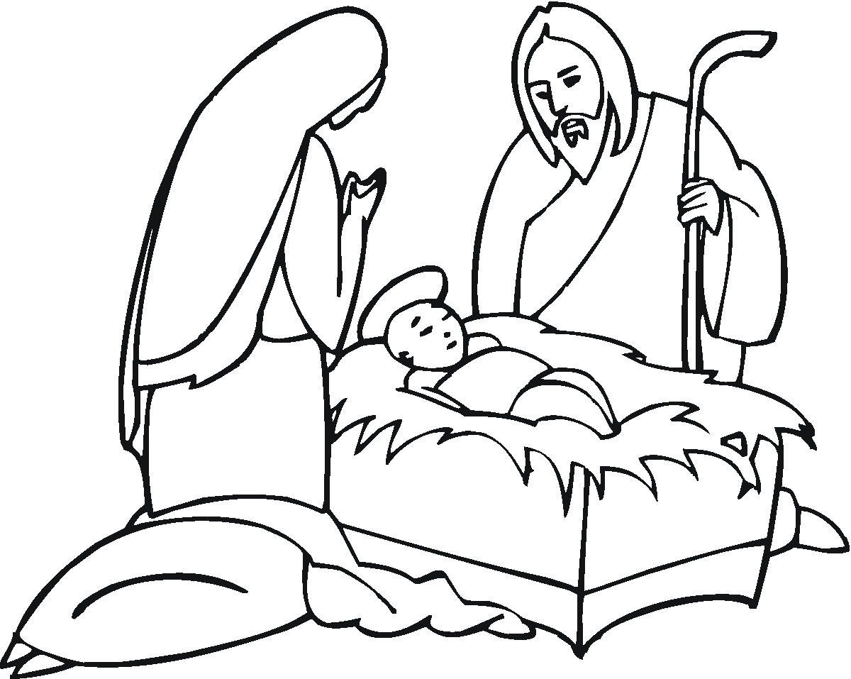 Раскраска Иосиф и Мария с младенцем