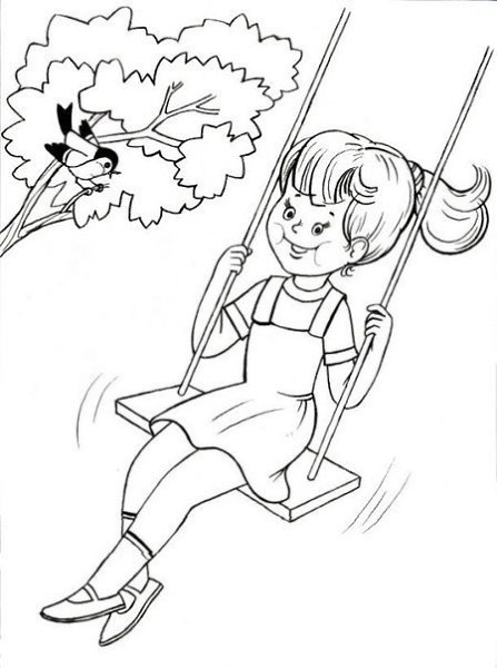 Раскраска девочка на качелях