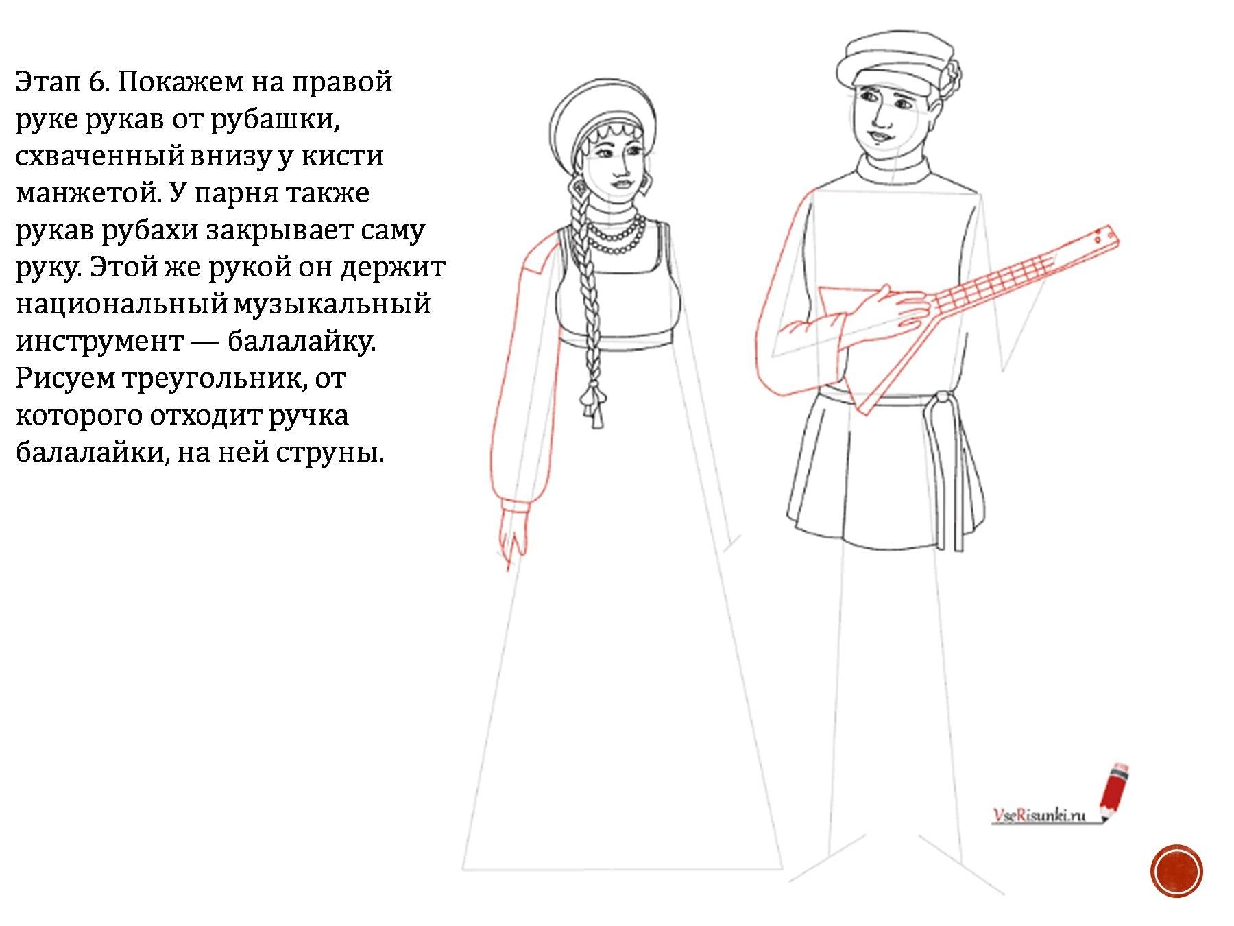 Поэтапное рисование русского костюма