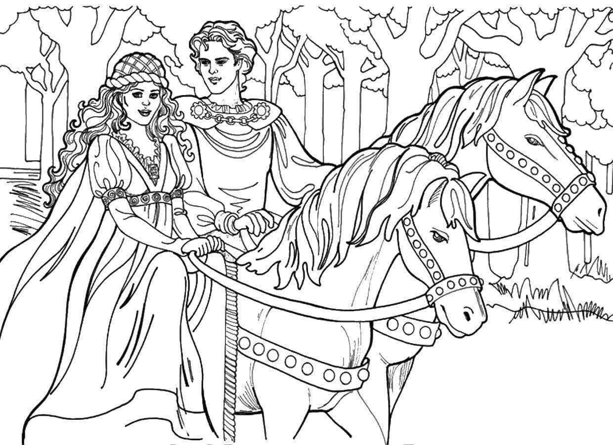Принцесса с лошадкой раскраска
