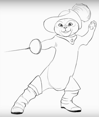 Пошаговое рисование кота в сапогах