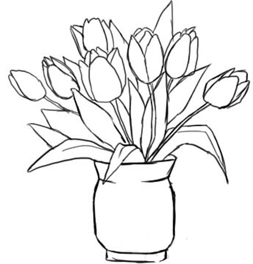 Раскраска цветы в вазе