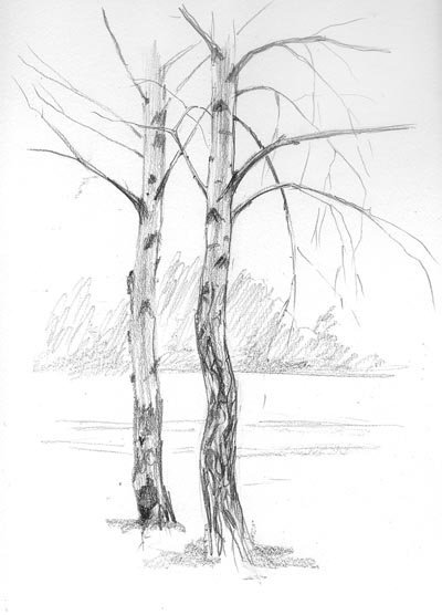 Весенний пейзаж набросок карандашом