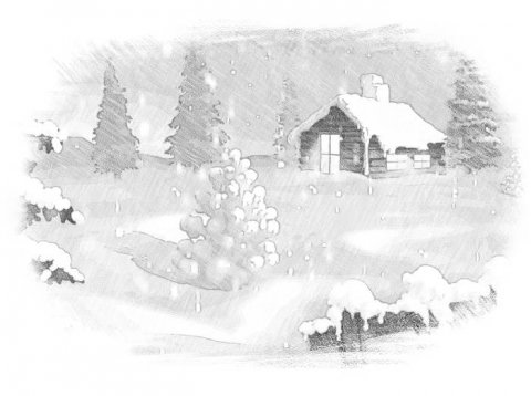 Графика зима карандашом