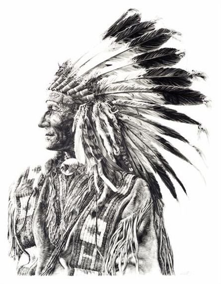 Портрет индейца карандашом