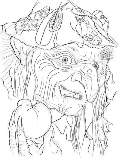 Баба Яга рисунок карандашом