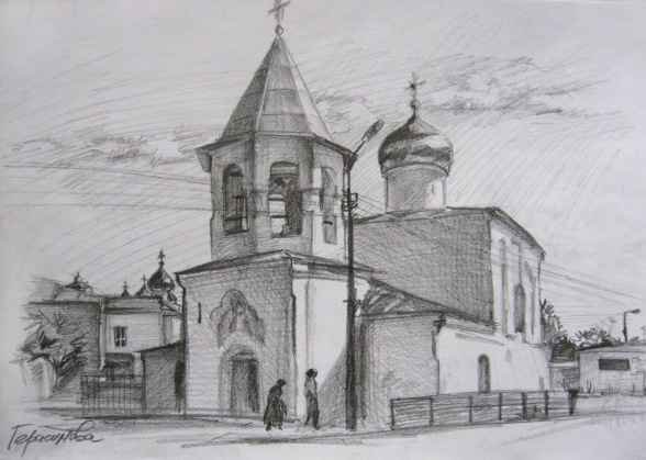 Рисование храма Рязанского Кремля