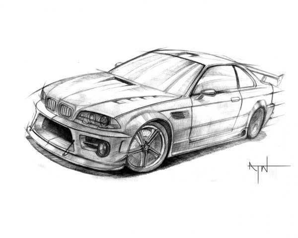 Рисунки карандашом машины BMW