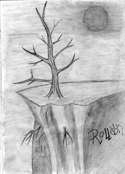 Дерево на обрыве карандашом